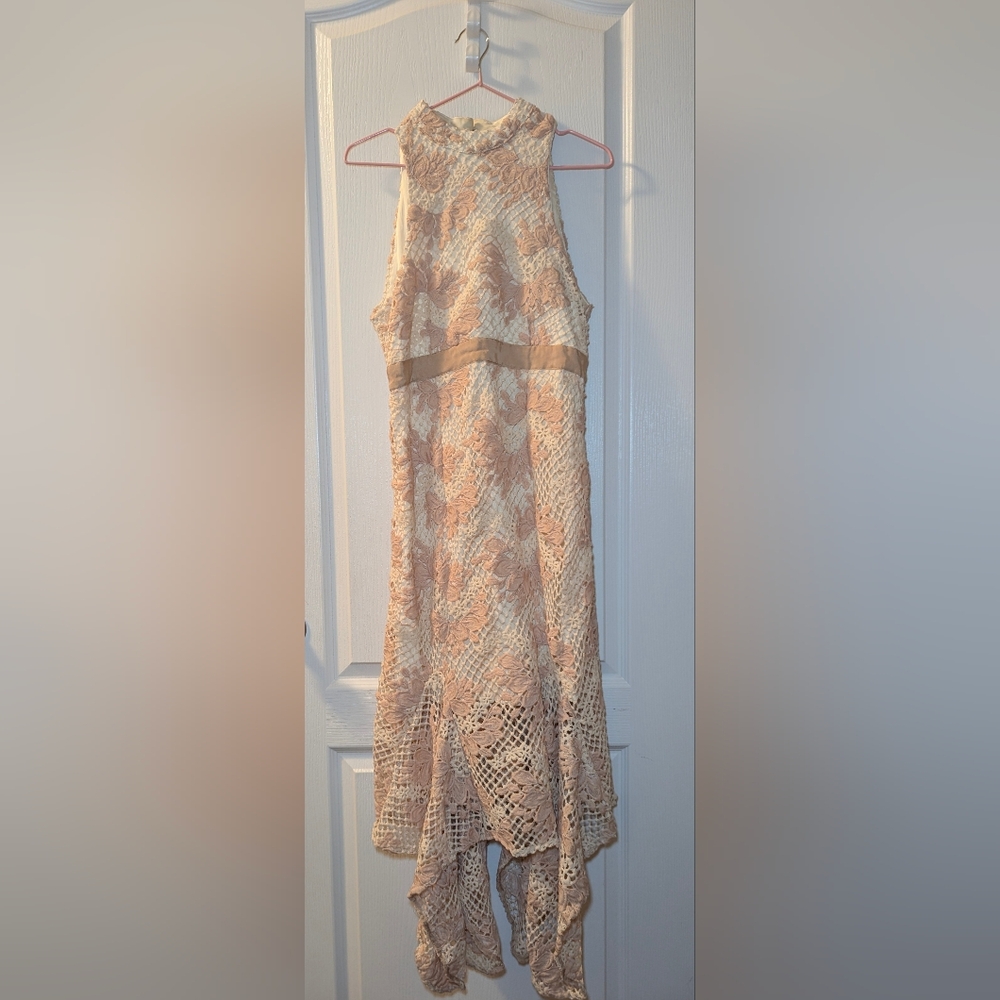 Keepsake Elegant Pink Lace High-Low Dress